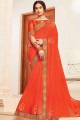 Silk Saree with Embroidered in Orange