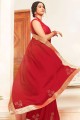 Traditional Embroidered Silk Saree in Red with Blouse