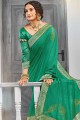 Latest Ethnic Embroidered Silk Green Saree Blouse