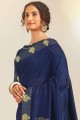 Designer Silk Navy Blue Saree in Embroidered