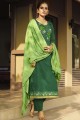 Silk Salwar Kameez in Green with Cotton