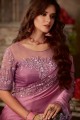 Embroidered Silk Rose Pink Party Wear Saree Blouse