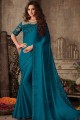 Teal Blue Party Wear Saree in Silk with Embroidered