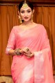 Pink Saree in Embroidered Linen
