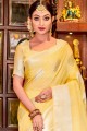 Yellow Saree in Linen with Embroidered