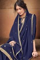 Cotton Palazzo Suit in Navy Blue Silk