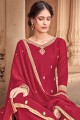 Cotton Silk Palazzo Suit in Red with dupatta