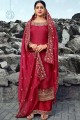 Georgette Satin Palazzo Suit in Red with dupatta
