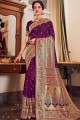 Printed South Indian Saree in Purple Jacquard & Silk