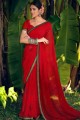 Printed Georgette Saree in Red with Blouse