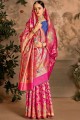 Weaving Art Silk Party Wear Saree in Rani Pink