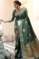 Silk South Indian Saree in Green with Weaving