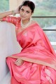 Exquisite Pink South Indian Saree with Weaving Silk