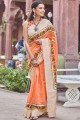 Orange Satin & Silk South Indian Saree with Printed