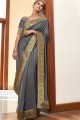 Silk Saree with Lace Border in Grey