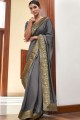 Silk Saree with Lace Border in Grey