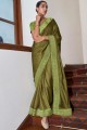 Lace Border Saree in Green Silk