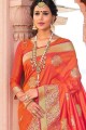 Orange Saree with Weaving Banarasi raw Silk