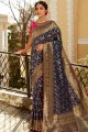Weaving Banarasi raw Silk Navy Blue Saree Blouse