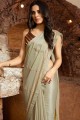Net Saree in Off White with Embroidered