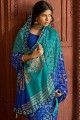 Sky Blue Saree in Brasso & Silk with Printed