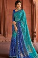 Sky Blue Saree in Brasso & Silk with Printed