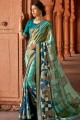 Multicolor Printed Saree in Brasso & Silk
