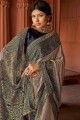 Printed Saree in Grey Brasso & Silk