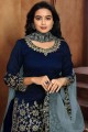 Navy Blue Art Silk Patiala Suit in Art Silk