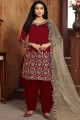 Patiala Suit in Red Art Silk with Art Silk