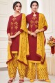 Maroon Silk Patiala Suit with Cotton