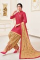 Gajari  Patiala Suit in Silk with Cotton