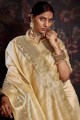 Cream Saree in Silk with Weaving