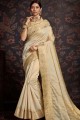Cream Saree in Silk with Weaving
