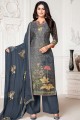 Palazzo Suit in Dark Grey Silk with Cotton