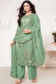 Silk Palazzo Suit with Cotton in Sea Green