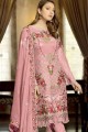 Light Pink Faux Georgette Straight Pant Suit with Faux Georgette