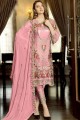Light Pink Faux Georgette Straight Pant Suit with Faux Georgette