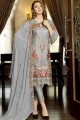 Faux Georgette Faux Georgette Straight Pant Suit in Off White with dupatta
