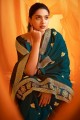 Teal Blue Silk Embroidered Saree with Blouse