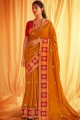 Designer Mustard Embroidered Saree in Silk