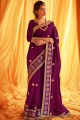 Silk Saree with Embroidered in Violet