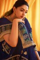 Contemporary Navy Blue Silk Embroidered Saree with Blouse