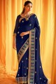 Contemporary Navy Blue Silk Embroidered Saree with Blouse