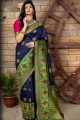 Dark Blue Banarasi Saree with Weaving Raw Silk
