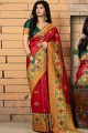 Red Banarasi Saree with Weaving Raw Silk
