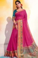Pink Saree with Weaving Cotton