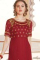 Red Churidar Suit in Chanderi with Chanderi