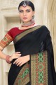 Cotton & Silk Saree in Black with Weaving