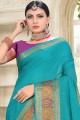 Weaving Cotton & Silk Saree in Sky Blue with Blouse